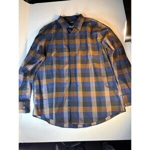 Murano Liquid Luxury XL Long Sleeve Button Down Blue Brown Checkered Mens Shirt